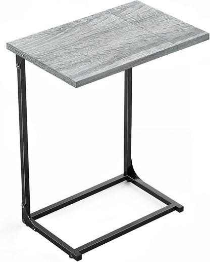Pipishell C-Shaped Side Table, C-Table for Sofa, Couch Table with Metal Frame, Large Surface Sofa Table for Living Room, Bedroom, and Home Office, Rustic Design, PIET11G