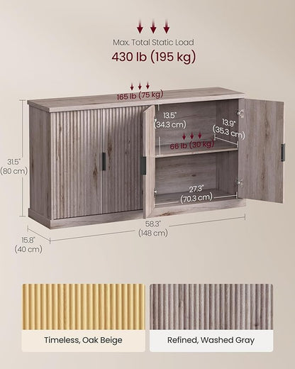 VASAGLE MAXE Collection - Buffet Cabinet, Console Cabinet, Sideboard with Adjustable Shelves, Fluted Doors, Transitional, Kitchen Pantry, Washed Gray UBBK382G01S