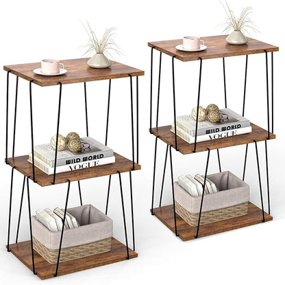 Side Table Set of 2, Tall End Table, Small Accent Table, Bedside Table for Living Room, Bedroom, Rustic Brown & Black