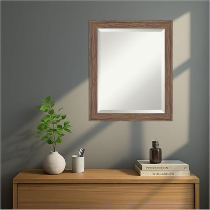 Amanti Art Brown Wall Mirror 23x19 Pia Medium Brown Narrow Rectangle Bathroom Mirror for Wall Decor Living Room, Small Casual Frame, Hangs Horizonally and Vertically, Bathroom Decor, Beveled Edge