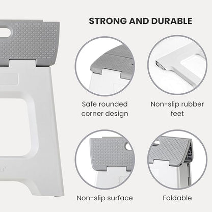 Vigar Compact Step Stool Foldable, 12-1/2-inch Step Stools for Adults up to 330 Pound, Lightweight Stool, Non-Slip Folding Step Stool, Gray