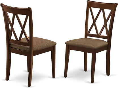 East West Furniture HBCL3-MAH-C 3 Piece Dinette Set for Small Spaces Contains a Round Dining Table with Pedestal and 2 Linen Fabric Dining Room Chairs, 42x42 Inch, Mahogany