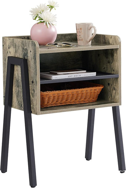 VECELO Night Stand Industrial End Table,Bedside Table with 2-Tier Open Storage Compartments for Bedroom, Living Room and Small Spaces