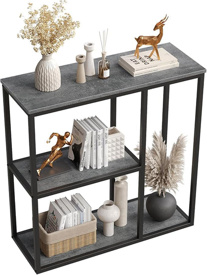 WOHOMO Console Table, 12 Inch Narrow Entryway Table with 3-Tier Storage Shelves 31.5 Inch Industrial Sofa Table Small Hallway Table for Living Room Grey
