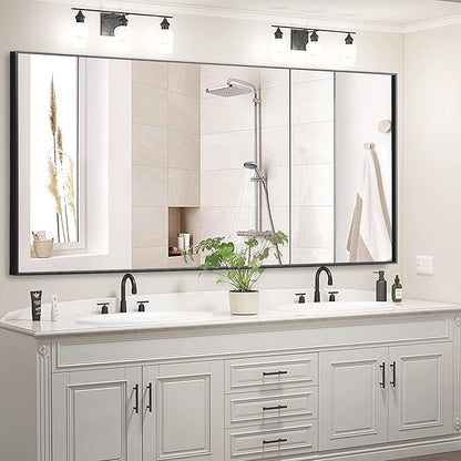 60x30 Inch Bathroom Mirror for Wall, Aluminum Frame Rectangle Rectangular Vanity Mirror, Modern Large for Bedroom, Living Room, Horizontal or Vertical, Black