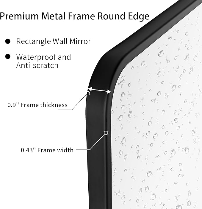 24"x30" Bathroom Wall Mirror with Matte Black Metal Frame & HD Glass, Copper-Free Mirrors Modern Rectangle Round Corner Framed Vanity Mirror - Horizontal or Vertical Installation