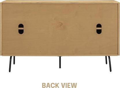 NTC MOSSIC Sideboard with 2 Doors and 3 Drawers, Buffet Cabinet with Natural Rattan and Metal Legs, Modern Storage Cabinet for Living Room, and Hallway, Effortless Assembly, Sand
