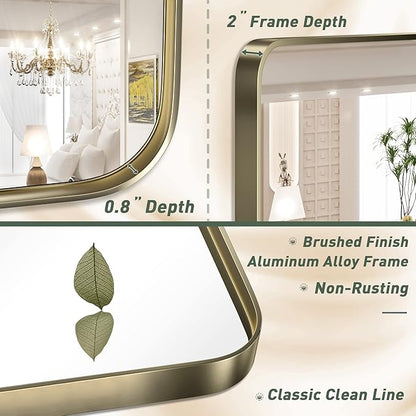 TokeShimi 60 x 30 Inch Brushed Gold Bathroom Vanity Mirror for Wall with Non-Rusting Aluminum Alloy Matte Metal Frame for Modern Farmhouse Home Decor (Horizontal/Vertical)
