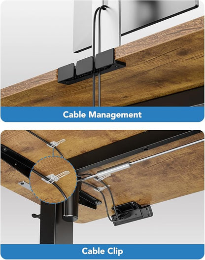 HUANUO 55" x 24" Electric Standing Desk Adjustable Height, 4 Memory Height Settings, Headphone Hook, Cable Manager, Sit Stand Up Desk for Home Office & Computer Workstation, Vintage Brown