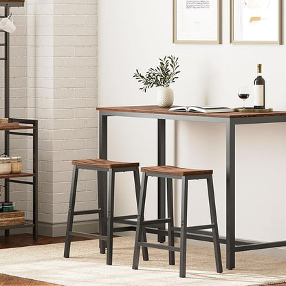 HOOBRO Bar Stools, Set of 2 Bar Chairs, 23.6 Inch Saddle Stools, Kitchen Counter Seat with Footrests, Industrial Barstools for Dining Room, Kitchen, Counter, Rustic Brown and Black BF02MD01