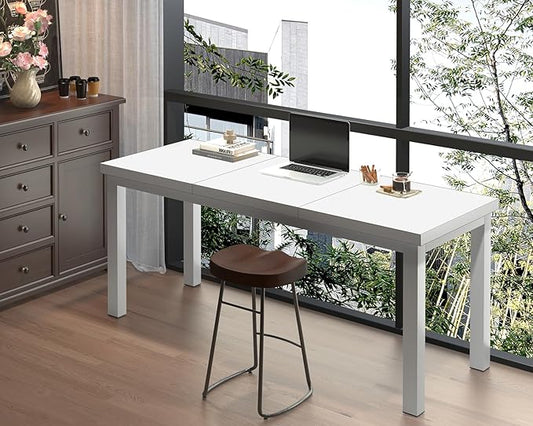 55.1 Inch Small Computer Desk, Home Office Desk, Modern Desk Table for 2 Person Kids Student Gaming Computer Desk, Simple Office Desk for Work,Craft,Writing,Studying, Etc., White