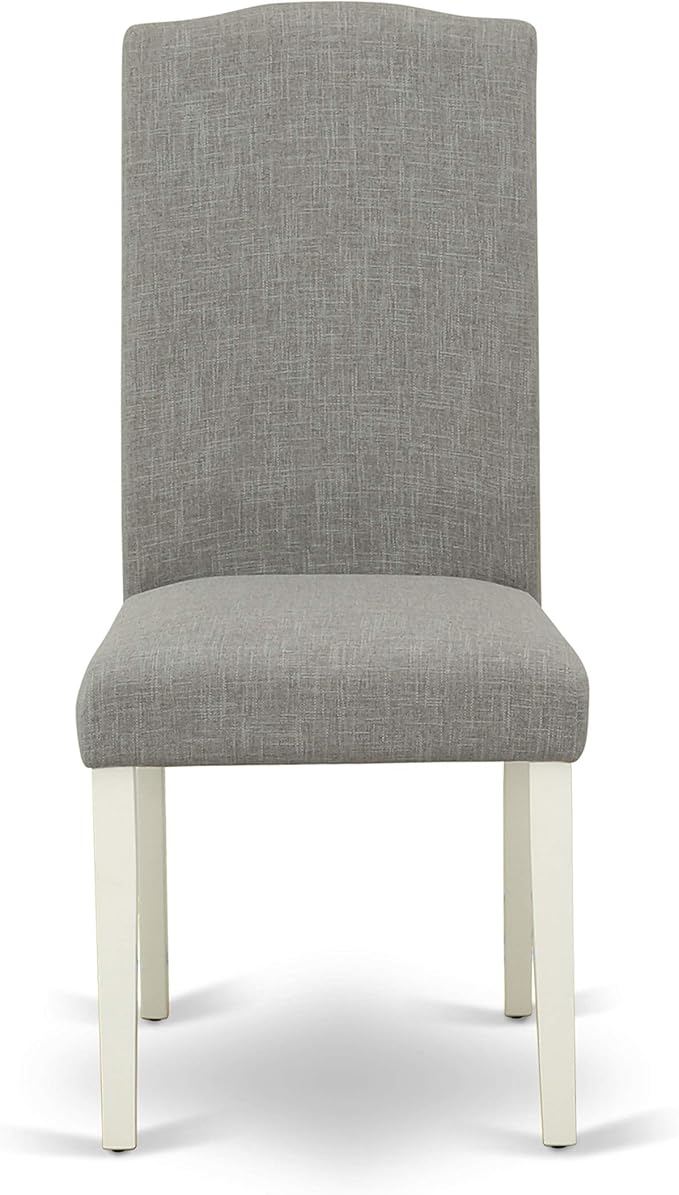 East West Furniture SHEN3-LWH-06 3 Piece Dining Set Contains a Round Kitchen Table with Pedestal and 2 Dark Shitake Linen Fabric Parson Dining Chairs, 42x42 Inch, Linen White