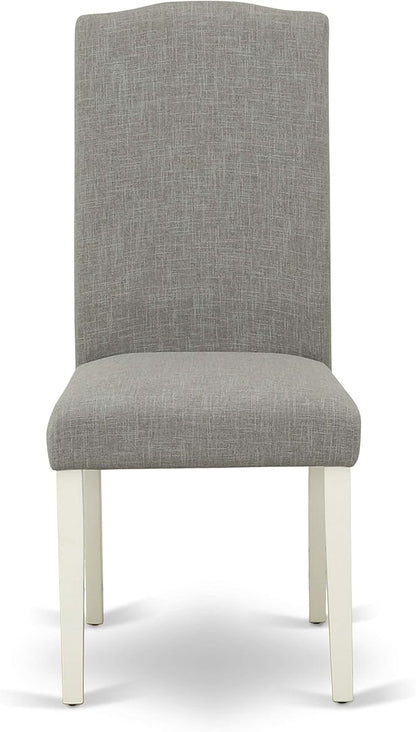 East West Furniture CAEN5-LWH-06 5 Piece Dining Room Furniture Set Includes a Rectangle Dining Table and 4 Dark Shitake Linen Fabric Upholstered Parson Chairs, 36x60 Inch, Linen White