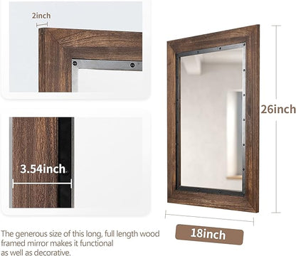 YOSHOOT Rustic Wooden Framed Wall Mirror, 26"x18", Natural Wood and Iron Bathroom Vanity Mirror for Farmhouse Decor, Vertical or Horizontal Hanging