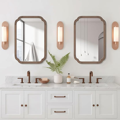 WallBeyond 20" x 30" Rounded Corner Arch Wall Mirror with Wood Frame for Entryway, Living Room or Bedroom Home Decor - Light Woodgrain [20" x 30" Walnut]