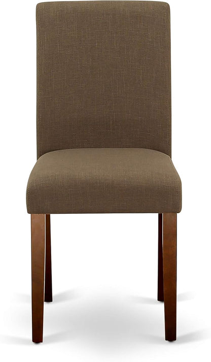 East West Furniture DUAB7-MAH-18 7 Piece Dining Room Table Set Consist of a Rectangle Kitchen Table and 6 Coffee Linen Fabric Parson Dining Chairs, 36x60 Inch, Mahogany