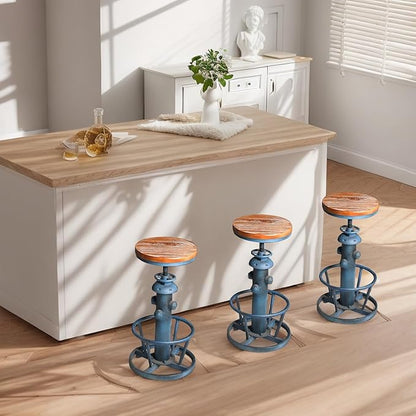 Retro Bar Stool Industrial Swivel Counter Stools for Kitchen Island 24.8-30.7inch Height Adjustable Vintage Fire Hydrant Design Coffee Stools Farmhouse Dining Chairs