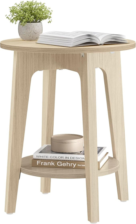 VASAGLE MAEZO Collection - Side Table, 2-Tier Small Round End Table, Nightstand with Tapered Legs, Curved Transitions, for Small Spaces, Living Room, Bedroom, Natural Beige ULET283N01