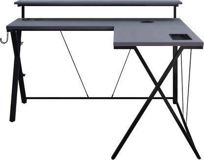 OSP Home Furnishings Checkpoint Battlestation L Shaped Gaming Desk with RGB LED Lights, Black