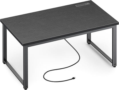 Huuger 48 x 24 inch Desk with Power Outlets & USB-C, Deeper & Thicker Desktop, Robust Metal Tubes, Computer Desk, Heavy Duty Office Desk, Work Gaming Desk for Home Office, Black
