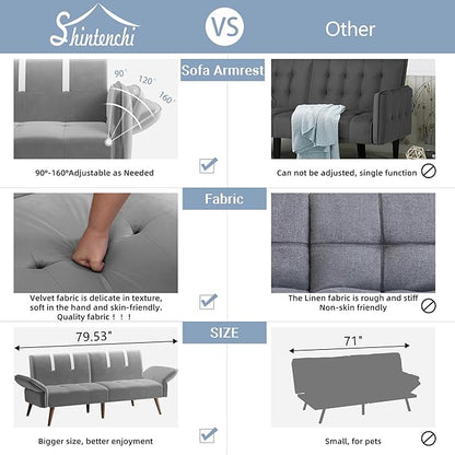 Shintenchi Sleeper Sofa Bed,Velvet Futon Folding Couch Bed with Adjustable Armrest Backrest,Loveseat Sofa Couch for Living Room Apartment Office Small Space