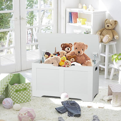 31.5" Storage Chest, Wooden Storage Bench, Lift Top Toy Chest with 2 Safety Hinges, Large Toy Box, Entryway Shoes Bench for Living Room, Bedroom, White