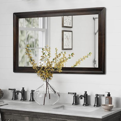 CULER Rustic Wood Wall Mirror for Bathroom,Rectangle 24 x 36 inch Hanging Black Mirrors with Wooden Frame for Living Room,Bedroom,Entryway(Dark Walnut)