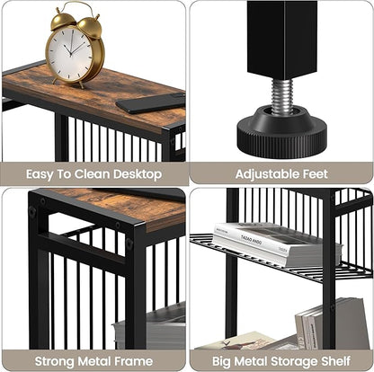 Small Side Table for Small Space, 3-Tier Narrow End Table with Magazine Holder,Slim Nightstand, Skinny Snack Couch Table in Living Room, Bedroom Study and Balcony (Rustic Brown &Black)