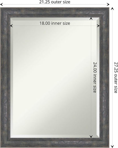 Amanti Art Grey Wall Mirror 27x21 Angled Metallic Rainbow Rectangle Bathroom Mirror for Wall Decor Living Room, Medium Modern Contemporary Wood Frame, Hangs Horizonally and Vertically, Bathroom Decor