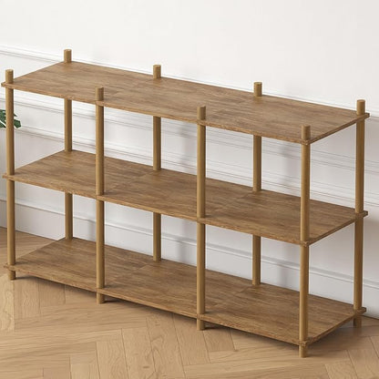 YGYQZ 3 Tier Short Book Shelf, 6 Cube Storage Shelf Organizer Bookshelf with Open Back, Long Horizontal Book Shelves for Office, Living Room, Bedroom, Rustic Brown