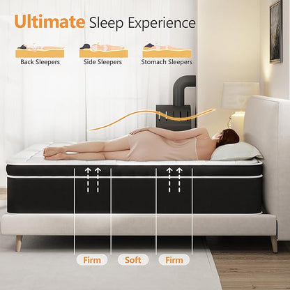 King Size Mattress, 14 Inch Hybrid Mattress King Size in a Box, Gel Memory Foam and Pocket Springs for Pressure Relief and Motion Isolation, Breathable & Cooling Fee Bed in a Box, CertiPUR-US