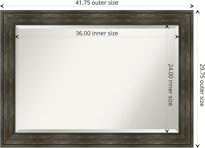 Amanti Art Brown Wall Mirror 30x42 Rail Rustic Char Rectangle Bathroom Mirror for Wall Decor Living Room, Large Rustic Farmhouse Frame, Hangs Horizonally and Vertically, Bathroom Decor, Beveled Edge