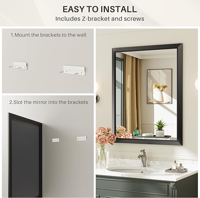 40x36 Inch Black Bathroom Mirror for Wall, Thick Metal Framed Rectangle Mirrors for Over Sink, Bedroom, Living Room, Entryway, Anti-Rust, HD Tempered Glass