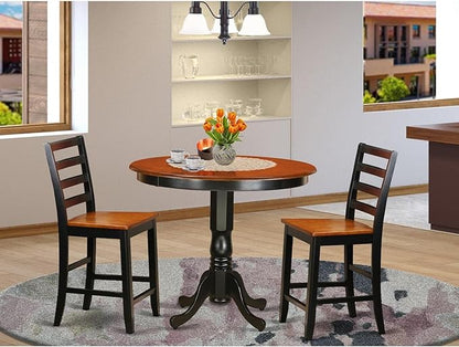 East West Furniture TRFA3-BLK-W 3 Piece Counter Height Dining Set for Small Spaces Contains a Round Dining Room Table and 2 Wooden Seat Chairs, 42x42 Inch, Black & Cherry