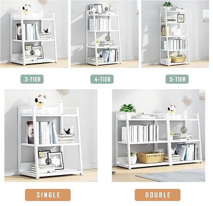 IOTXY 3 Tier Open Bookshelf - Steel and Wood Display Stand, 50CM Width Floor-Standing Bookcase, White
