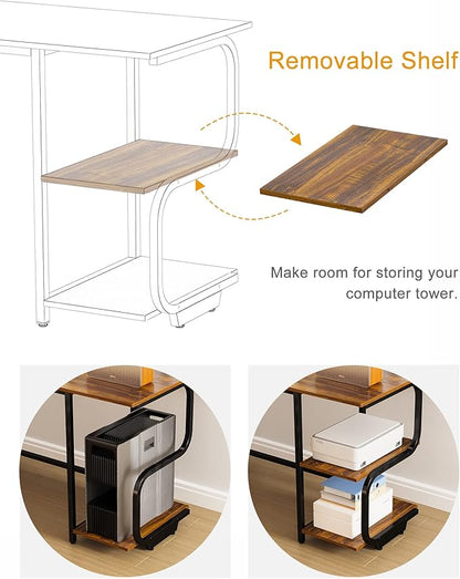 Teraves Modern L Shaped Desk with Shelves,64.84" Computer/Gaming Desk for Home Office,Corner Desk with Desktop (Teak+Black Frame, Large+4 Tier Shelves)