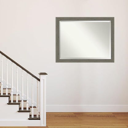 Amanti Art Grey Wall Mirror 35x45 Fencepost Grey Narrow Rectangle Bathroom Mirror for Wall Decor Living Room, X-Large Country Rustic Wood Frame, Hangs Horizonally and Vertically, Bathroom Decor,
