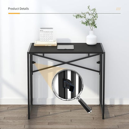 Lutown Teen Folding Computer Desk - 32 inch, Writing & Gaming, Small Space Office Desk, Black, No Assembly Required