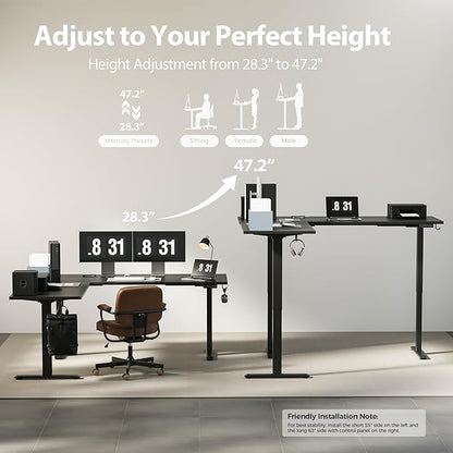 Agilestic Triple Motors 73" x 60" L Shaped Standing Desk, Electric Standing Desk Adjustable Height, Extra Large Desktop Corner Table for Home Office, Gaming Workstation, Splice Board, Black