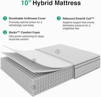 Novilla King Size Mattress, 10 Inch King Mattresses in a Box with Smarts™ Pocket Coil for Pressure Relief, Medium Firm Foam and Spring Hybrid Colchones with CertiPUR-US Certified