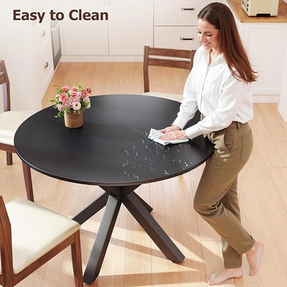 Round Dining Table, 42" Kitchen Dining Table for 4-6, Small Round Table with Metal Cross Legs, Modern Round Dining Room Table for Kitchen, Apartment, Living Room, Black