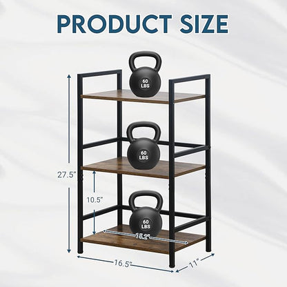 LOFTEY Book Shelf Small Bookshelf, 3 Tier Industrial Short Bookshelf, Metal Open Shelf Bookcase for Living Room, Bedroom, and Office, Rustic Brown