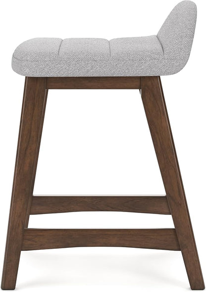 Signature Design by Ashley Lyncott Contemporary 28.5" Counter Height Upholstered Bar Stool with Foam Cushion, 2 Count, Light Gray & Brown