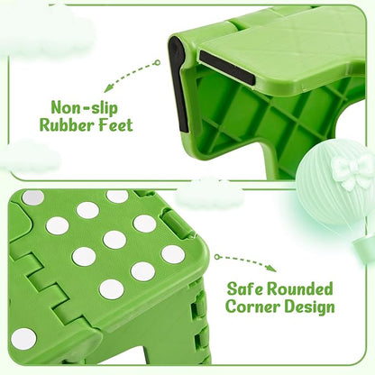 ACSTEP 9 Inch Folding Step Stool 300 LB Capacity Plastic Foldable Step Stools for Kids and Adults, Folding Stool Suitable for Kitchen, Stepping Stool with Handle Green Small Step Stool 1PC