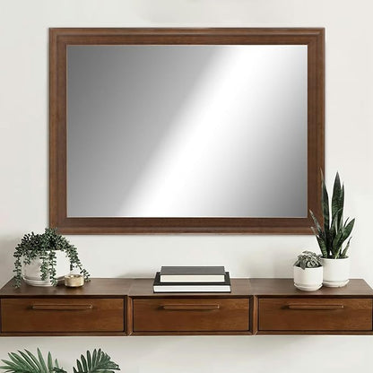 CULER Rustic Wood Wall Mirror for Bathroom,Rectangle 24 x 36 inch Hanging Vanity Mirrors with Wooden Frame for Living Room,Bedroom,Entryway(Walnut Brown)