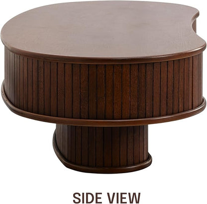 NTC Ripple DOU Coffee Table, Modern Wooden Double-Layer Center Table, Vertical Groove Design, Stylish Living Room Decor, Minimalist Style for Home and Office, Easy Assembly - Dark Walnut
