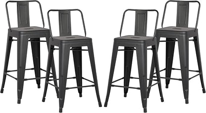 AC Pacific 24” Metal Barstool Set of 4 – Country Rustic Style with Low Back, Lightweight & Sturdy Build, Easy Assembly – Matte Black