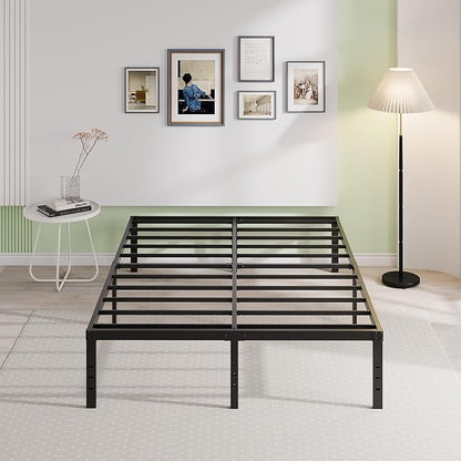 EMODA 16 Inch Platform King Bed Frame No Box Spring Needed, Heavy Duty Metal Mattress Foundation with Sturdy Steel Slats Support, Noise Free, Easy Assembly, Black