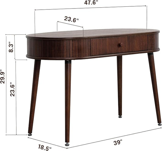 NTC Stream Desk, Modern Wooden Writing Desk with Hidden Drawer, Stylish Vertical Groove Design, Home Office Workstation, Minimalist Study Table, Easy Assembly - Dark Walnut