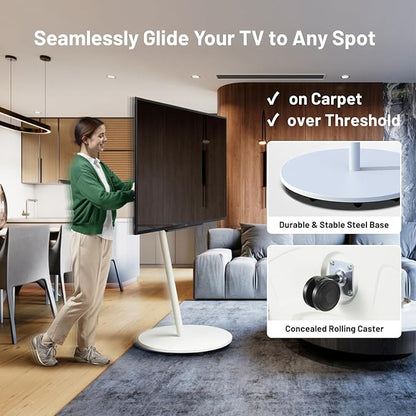 WALL Seven Stand A2 Grand | Rolling TV Stand for 45–80" w/ 37.4" Soundbar Shelf | Walnut | Portable TV Stand with Shelf | Height Adjustable, Space Saving, for Living Room, Bedroom and Office